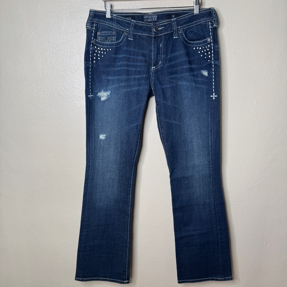 Affliction Jeans Women's 32 Blue Premium Cotton Blend Jade Bootcut Denim
